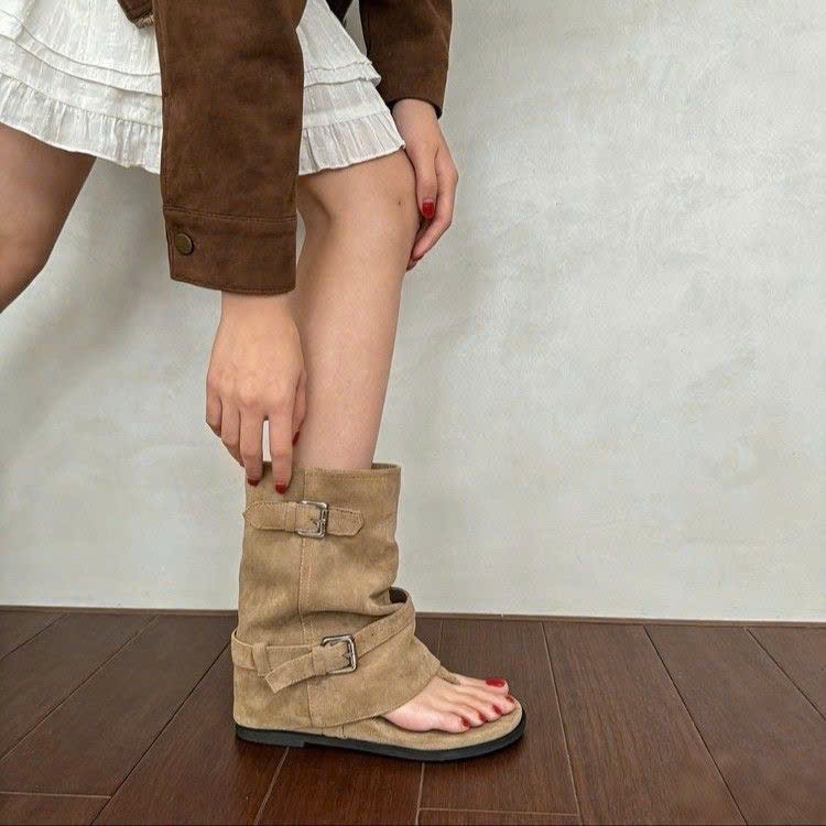 Dép Sandal Xỏ Ngón Kiểu La Mã Chất Da Lộn Phong Cách Sang Chảnh Dễ Phối Đồ 2026