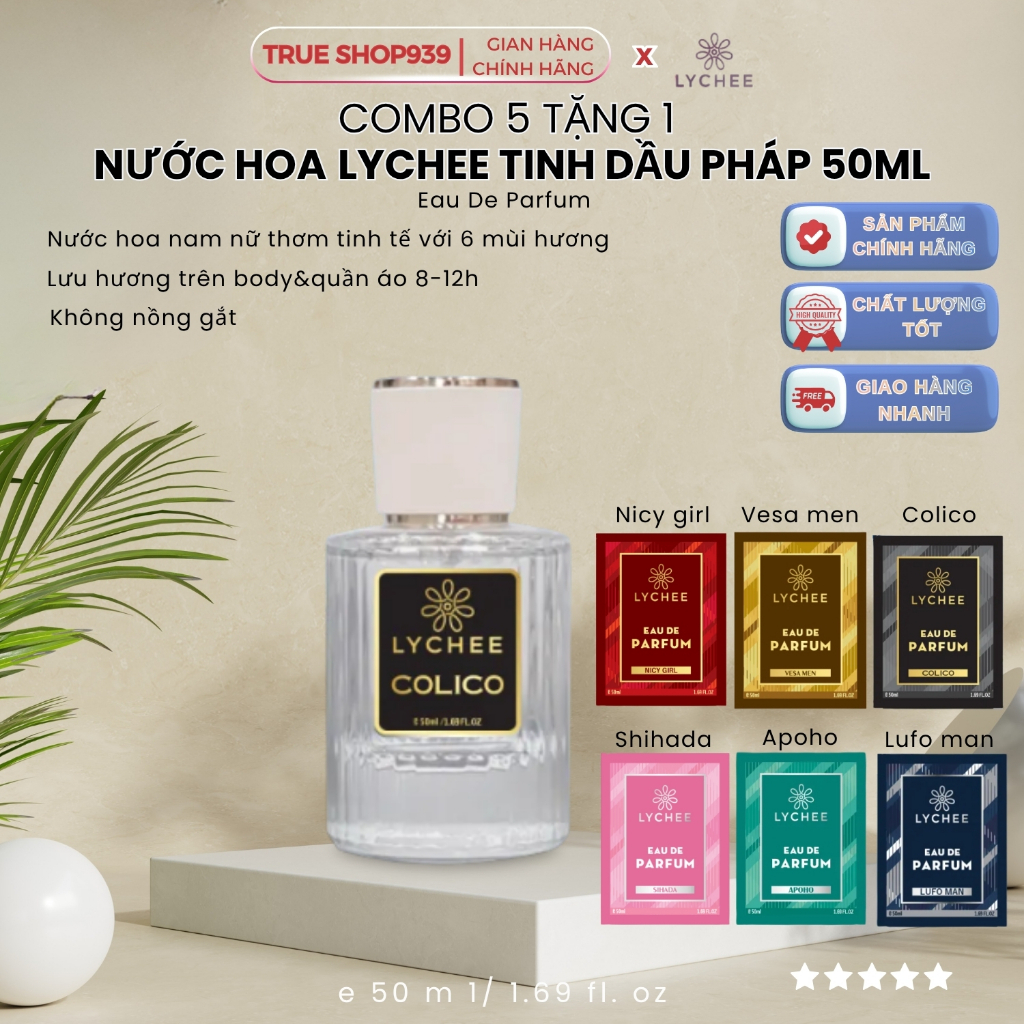 [Mua 5 Tặng 1] Combo 5 chai nước hoa tinh dầu Pháp thơm lâu tinh tế Lychee 50ml