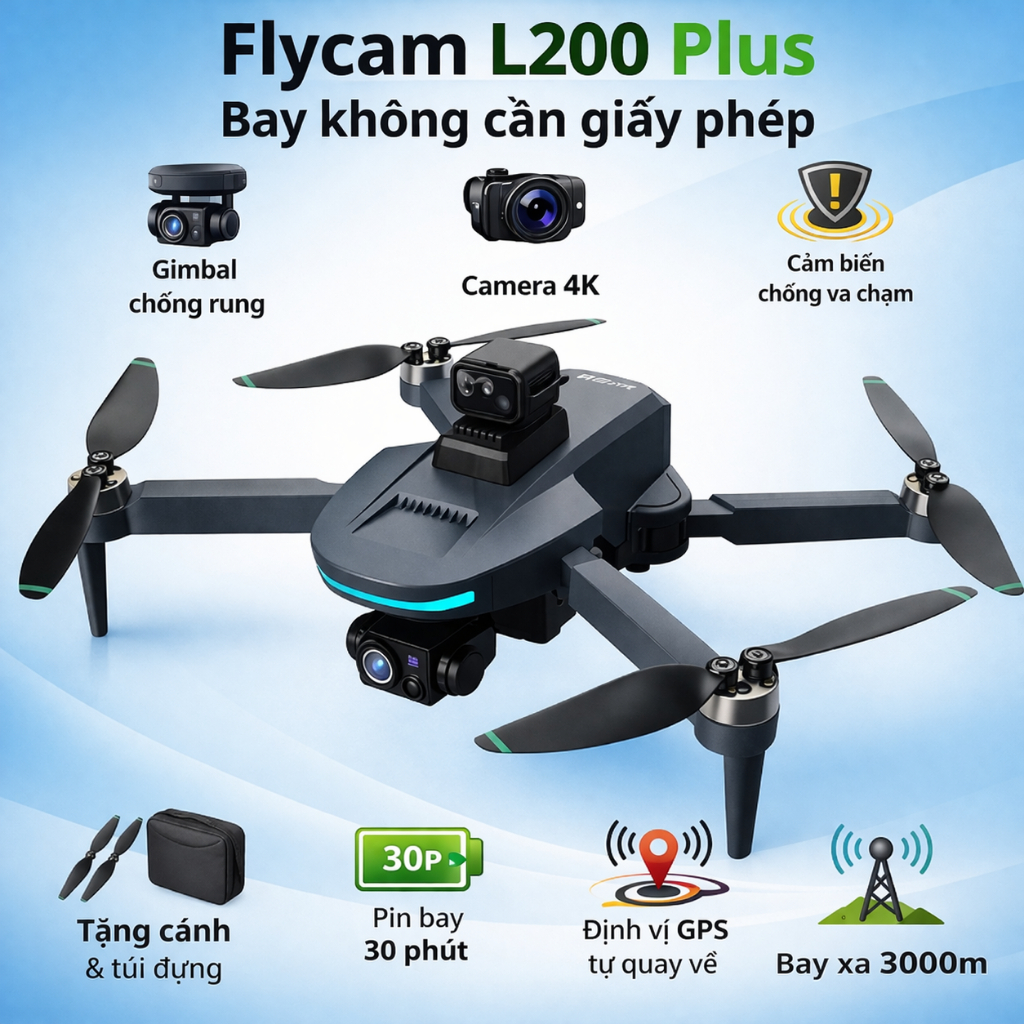 Drone Flycam L200 plus update 2026, Bay không cần giấy phép,gimbal,cảm ...