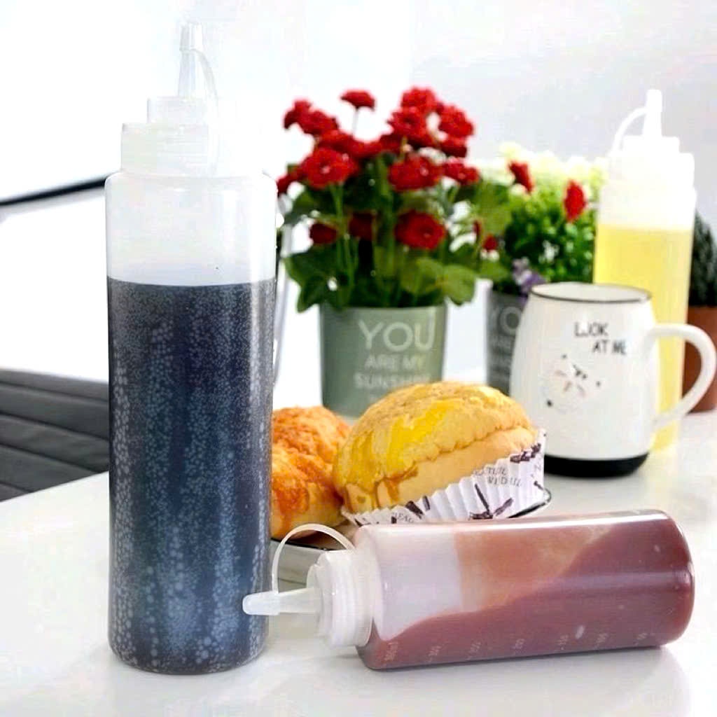 Chai Đựng Sốt Tròn  Nhựa PE Có Vạch Chia – Bình Bóp Sốt Tiện Lợi Nhiều Size