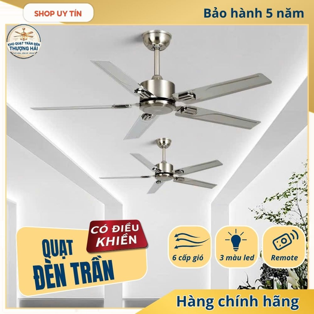 [Tặng Kèm Bộ Cân Cánh - Có Chốt An Toàn]Quạt Trần Không Đèn 5 Cánh Kèm Điều Khiển Từ Xa 6 Cấp Độ Gió