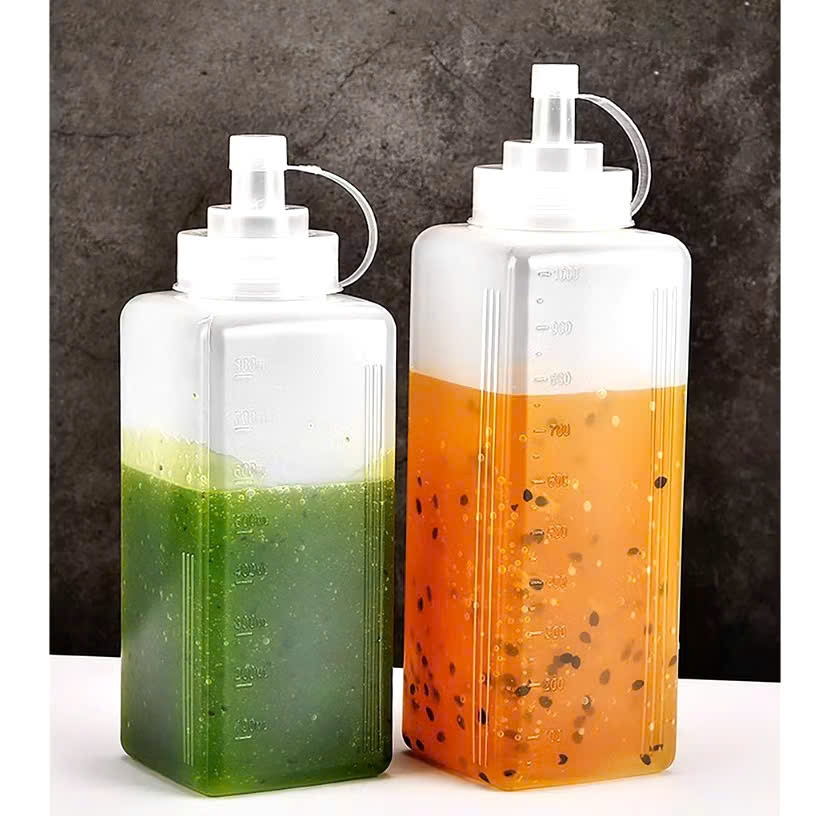 Chai Đựng Sốt Vuông Miệng Rộng 800ml 1000ml Bình Bóp Sốt Pha Chế Trà Sữa Cà Phê
