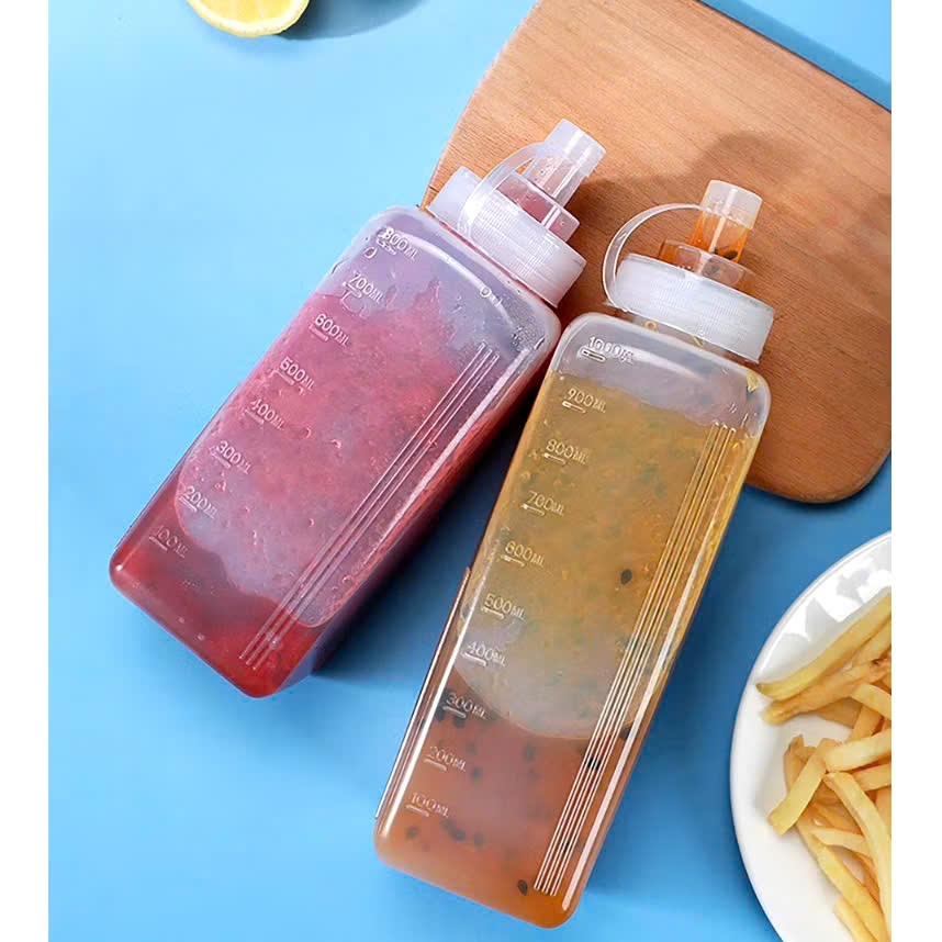 Chai Đựng Sốt Vuông Miệng Rộng 800ml 1000ml Bình Bóp Sốt Pha Chế Trà Sữa Cà Phê