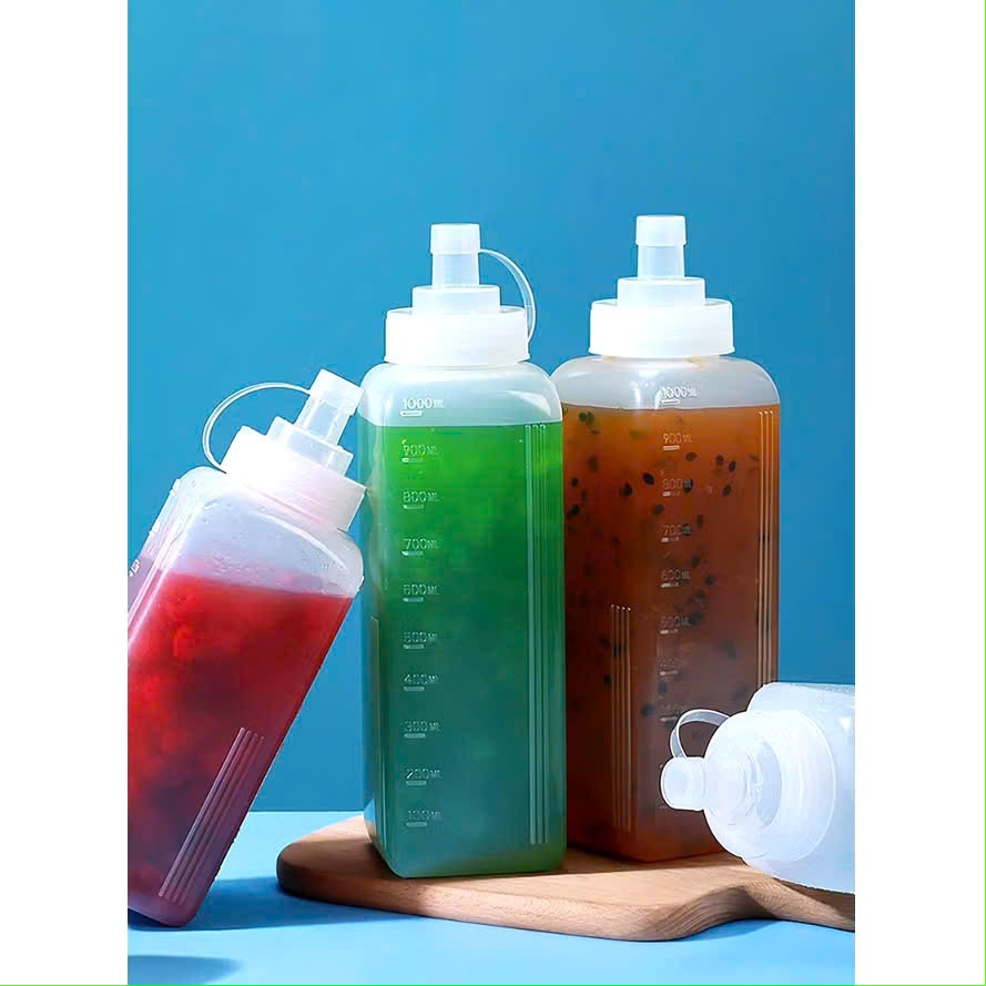 Chai Đựng Sốt Vuông Miệng Rộng 800ml 1000ml Bình Bóp Sốt Pha Chế Trà Sữa Cà Phê