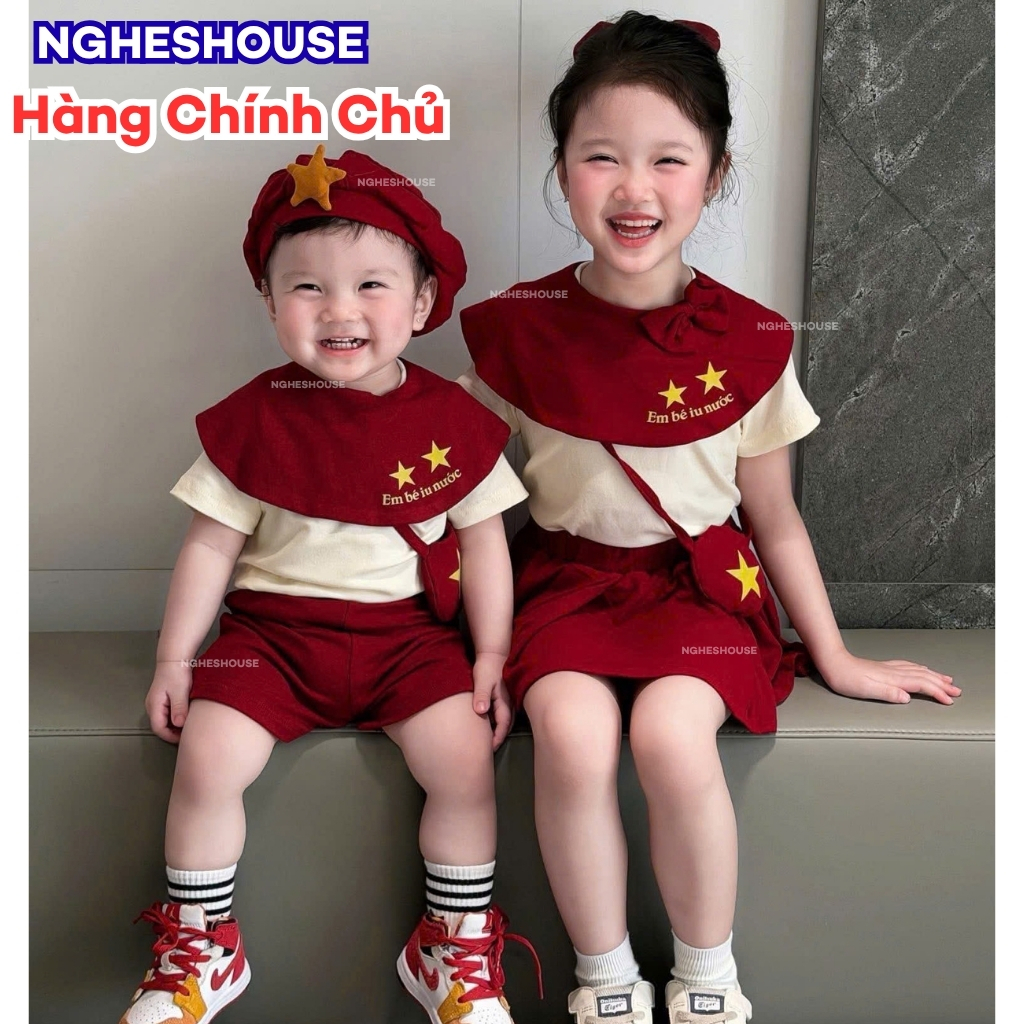 [Tặng Túi] Quần Áo Em Bé Iu Nước 30-4 Quốc Khánh Chất Cotton Kèm Mũ Dành Cho Bé Trai Bé Gái EMBEIUNC