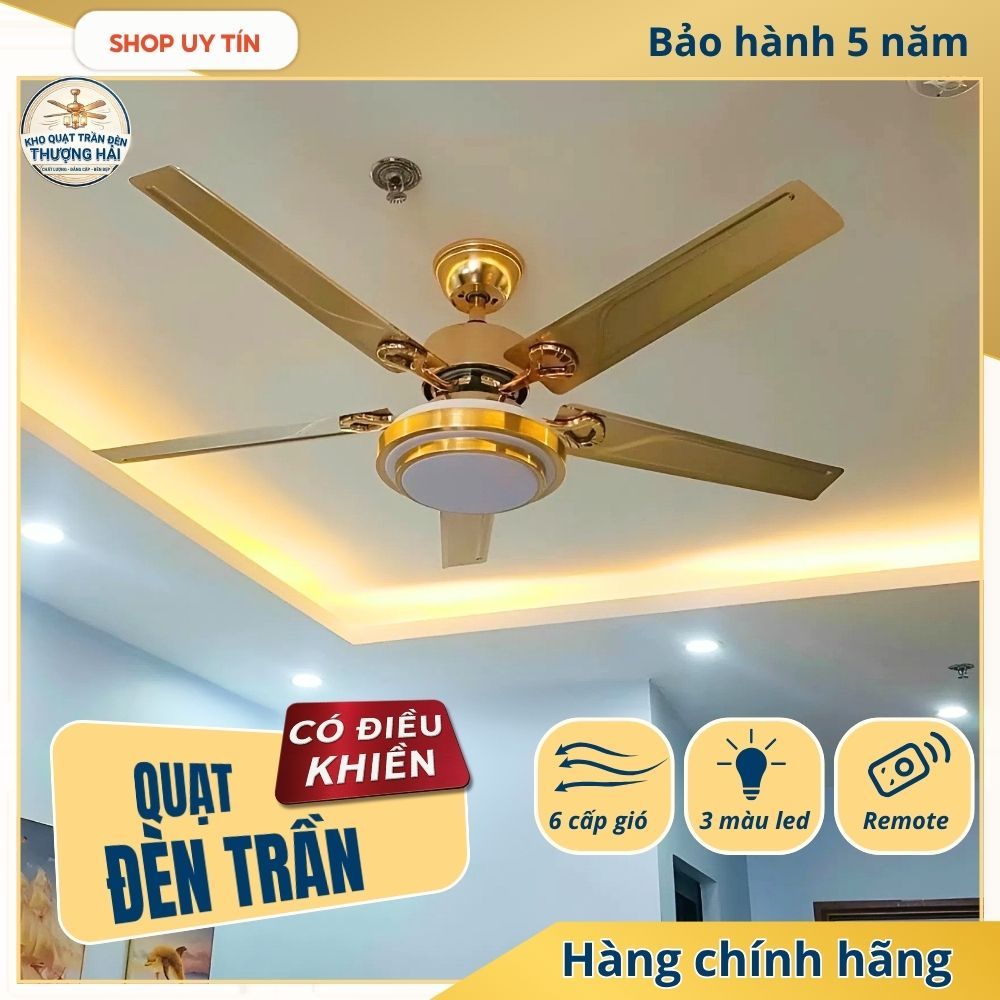 [Tặng Kèm Bộ Cân Cánh - Có Chốt An Toàn]Quạt Trần Đèn 5 Cánh KP614 , 6 Cấp Độ Gió , Điều Khiển Từ Xa