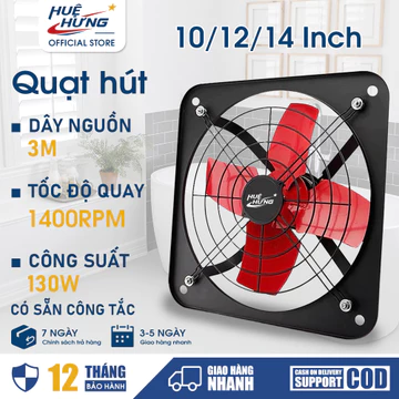 10/12/14 Quạt hút bếp Quạt thông gió công nghiệp/Làm mát & loại bỏ khói/Hút mạnh/Dây nguồn 3m Có sẵn công tắc