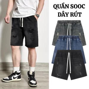 Quần Short Jean Nam FABUMAN Phối Dây rút cạp chun dễ dàng điều chỉnh dáng sooc ngắn trên gối
