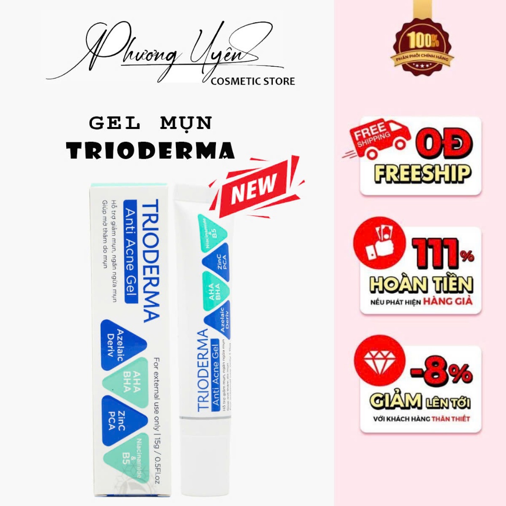 Gel chấm giảm mụn Trioderma Anti Acne Gel 15g Kem hỗ trợ mờ thâm, sáng da, ngăn ngừa mụn