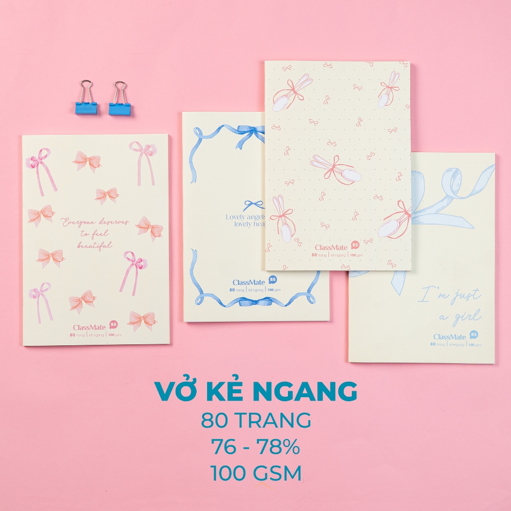 [Tặng Bút] Combo 5/10 Vở Kẻ Ngang 100GSM Nơ ClassMate Giấy Vàng Chống Loá, Bìa Chống Nước, Vở Viết B5, Học Sinh Ghi Chép