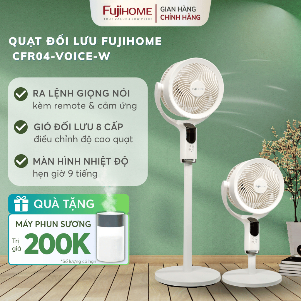 Quạt tuần hoàn Nhập Khẩu FUJIHOME CFR04-VOICE, quạt điều khiển giọng nói thông minh đa chiều