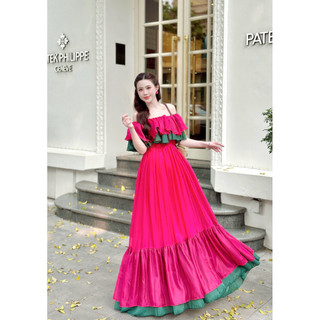 🔥Đầm maxi trễ vai tơ phối màu cao cấp, váy maxi du lịch biển Hè cực xinh, maxi Hè, váy dáng dài