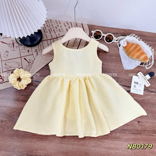 Váy đũi chấm bi đính nơ lưng xinh yêu cho bé gái mặc hè, đi chơi, sinh nhật tặng kem buộc tóc cho bé
