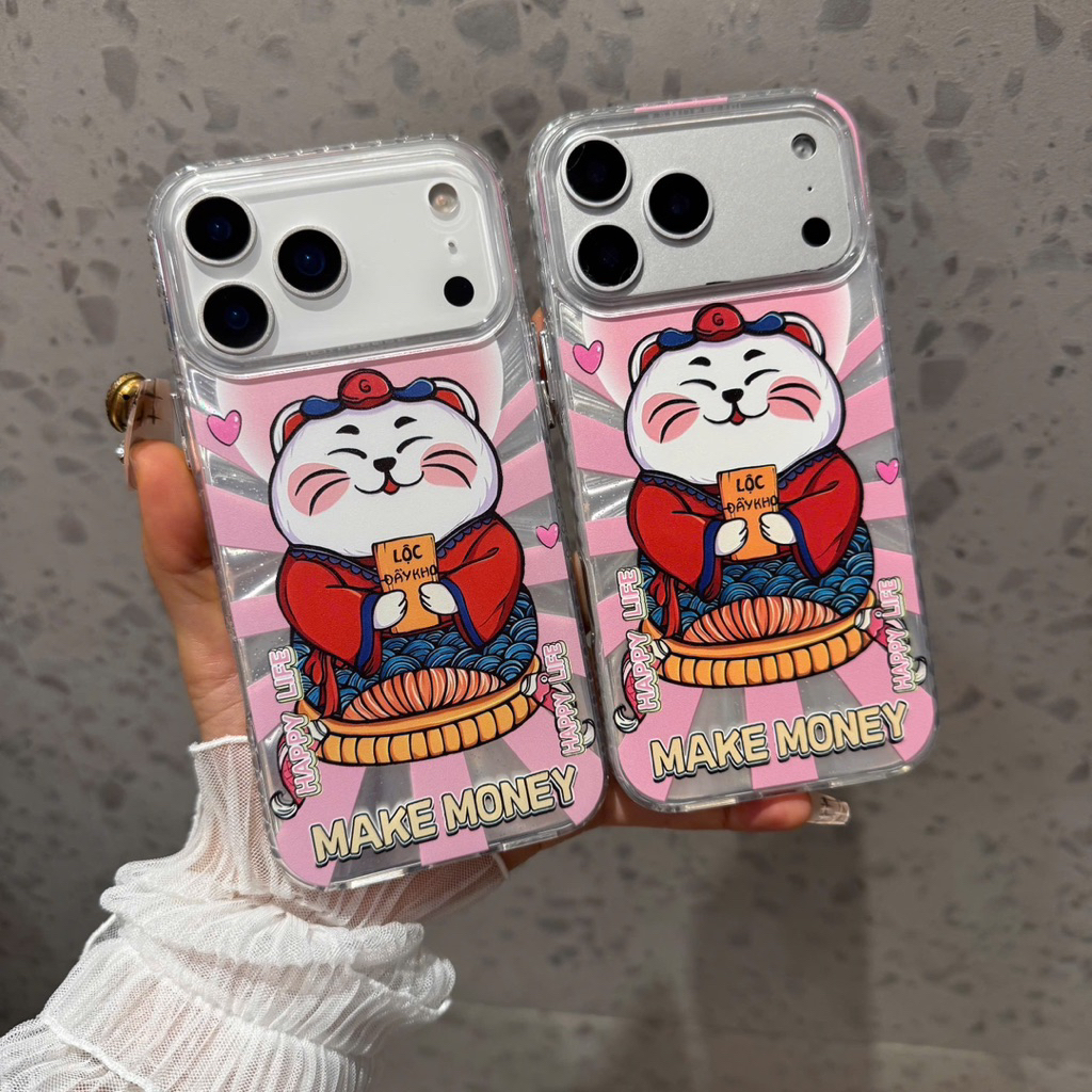 Ốp Iphone Mèo Thần Tài Đỏ Happy Life Hàng Cao Cấp| Nắng Case