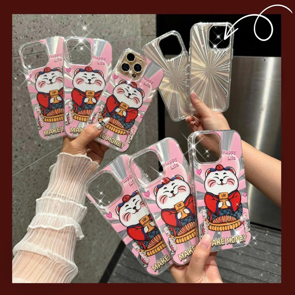 Ốp Iphone Mèo Thần Tài Đỏ Happy Life Hàng Cao Cấp| Nắng Case