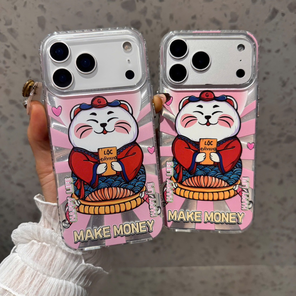 Ốp Iphone Mèo Thần Tài Đỏ Happy Life Hàng Cao Cấp| Nắng Case