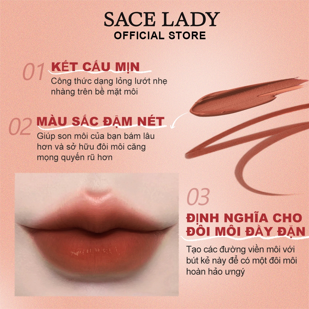 Chì Kẻ Viền Môi SACE LADY Bút kẻ môi Sắc Tố Cao Kết cấu mịn màng Trang Điểm Cho Nữ 0.2G