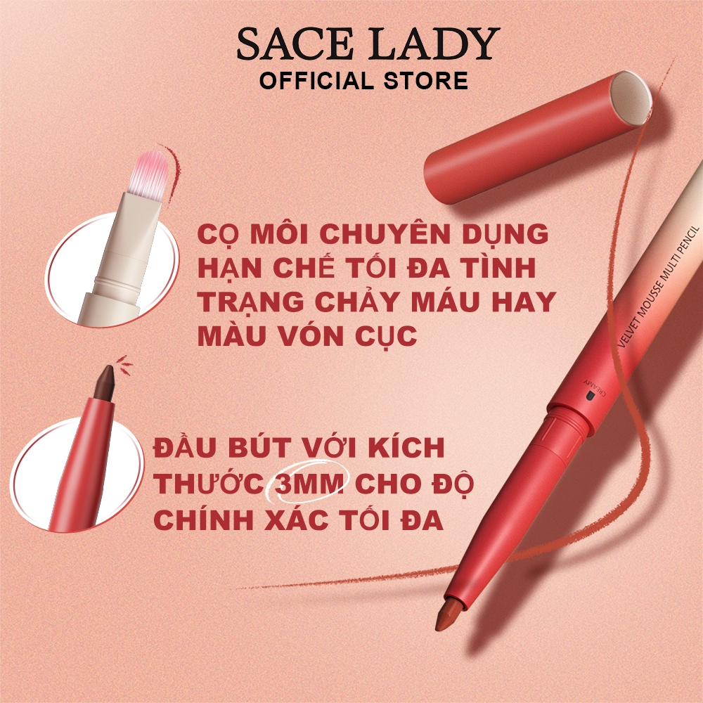 Chì Kẻ Viền Môi SACE LADY Bút kẻ môi Sắc Tố Cao Kết cấu mịn màng Trang Điểm Cho Nữ 0.2G