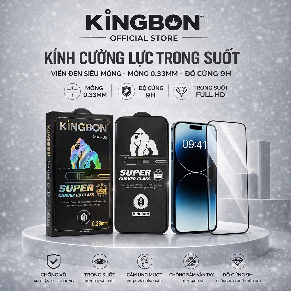 Kính Cường Lực iPhone Trong Suốt Cao Cấp Chính Hãng KiNGBON KK3D Không Hộp Model MA-02