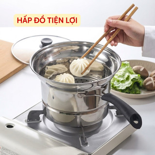 Nồi inox đa năng có xửng hấp và rổ lọc, nồi luộc mì, hấp thực phẩm tiện lợi cho gia đình