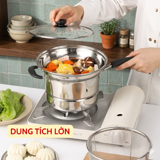 Nồi inox đa năng có xửng hấp và rổ lọc, nồi luộc mì, hấp thực phẩm tiện lợi cho gia đình