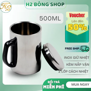 Ca Giữ Nhiệt 500ml, Cốc Có Nắp Vặn Chống Đổ 2 Lớp Chống Đổ Mồ Hôi