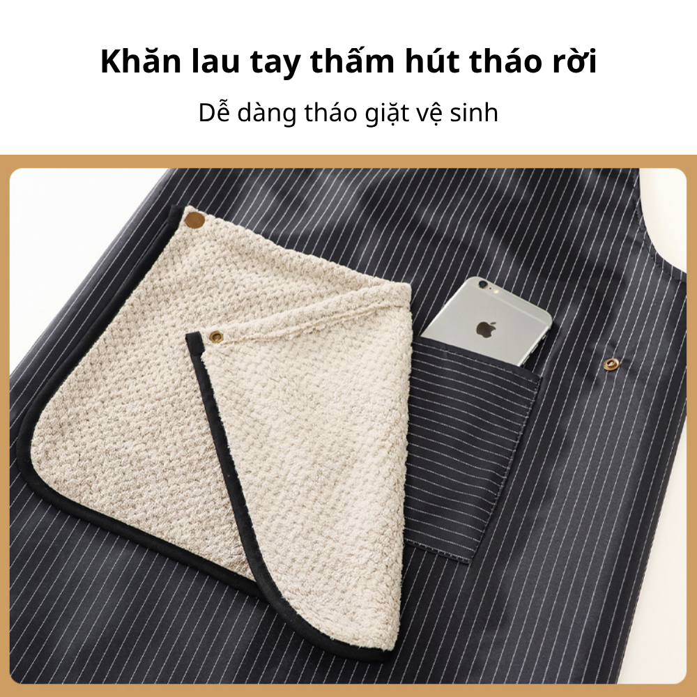 Tạp Dề Chống Thấm Nước Chống Dầu Kèm Khăn Lau, Tạp Dề Nhà Bếp Cao Cấp Có Túi Tiện Lợi, Dễ Tháo Rời