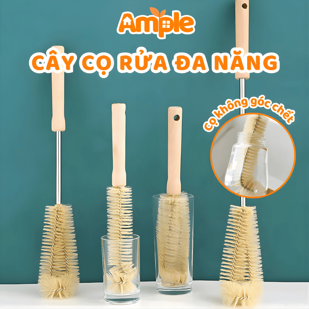 Dụng Cụ Vệ Sinh Ly Cốc Bình Sữa Xoay 360 Độ AMPLE, Cọ Làm Sạch bình nước, chổi cọ bình hoa chai lọ
