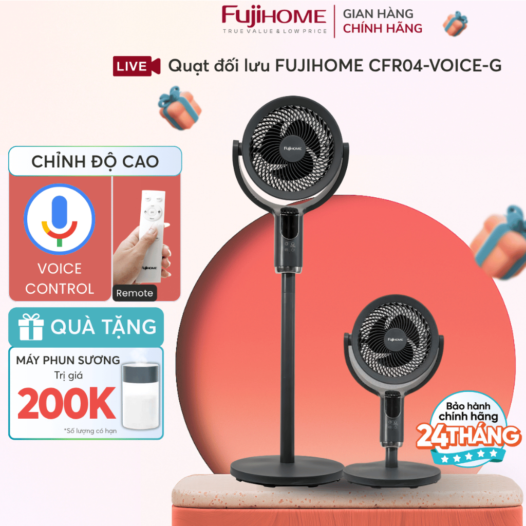 Quạt cây tuần hoàn không khí CFR04-VOICE 8 cấp gió điều khiển giọng nói, Nhập Khẩu FUJIHOME chính hãng