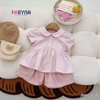 Set Bộ Áo Babydoll Cổ Sen Phối Quần Đùi Hồng Xinh Xắn Cho Bé Gái Đi Học Đi Chơi Size từ 8-24 kg
