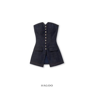 Áo cúp ngực nữ HAGOO chất liệu denim khuy trang trí hong cách sang trọng đi chơi đi biển [A8129]