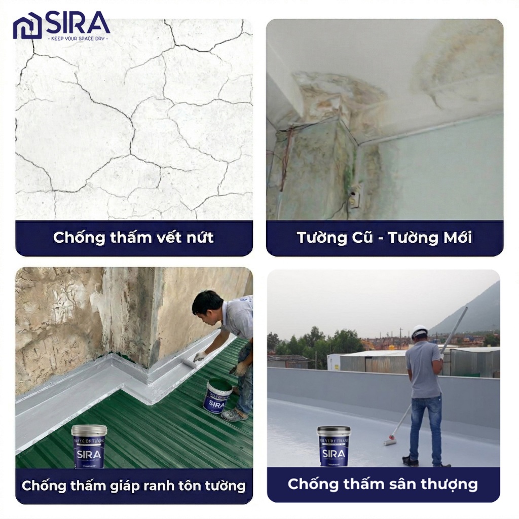 [Thùng 15 KG] Sơn Chống Thấm Vết Nứt Tường Đúng, Sàn Mái, Sân Thượng, Bể Nước SIRA P900