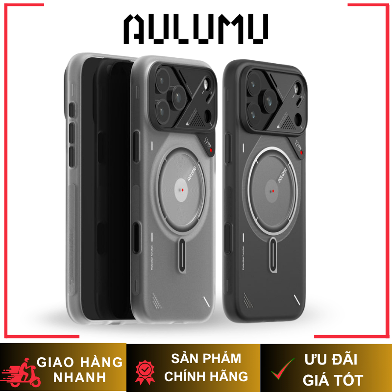 Ốp AULUMU Frosted Nhám Viền TPU Dẻo hông Sốc  Có Nút Control Tích Hợp Sạc Từ Tính Chính Hãng cho iP 17/16 Series