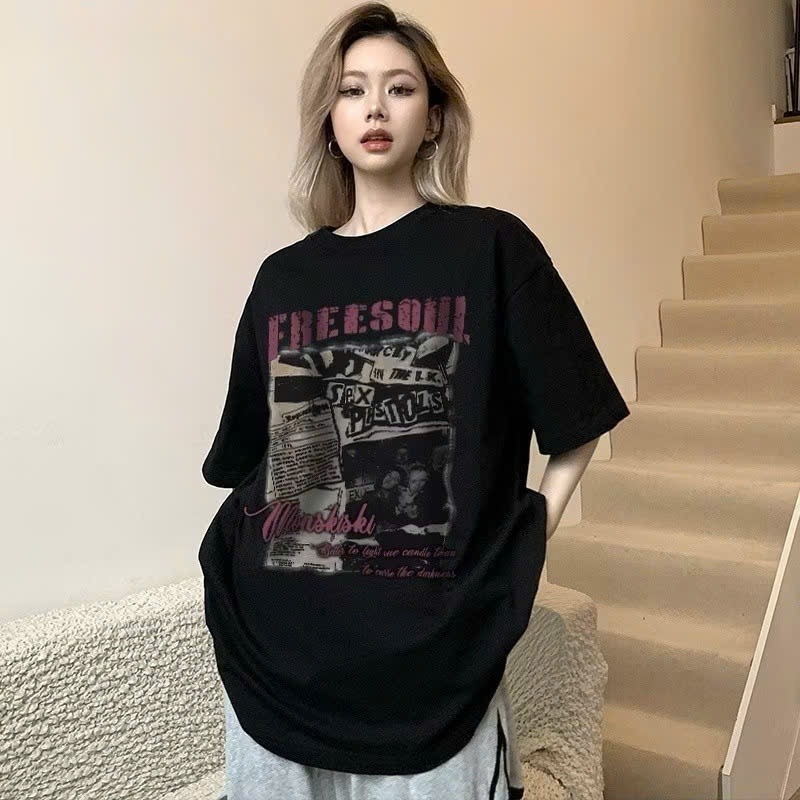 BOOM Áo thun nữ kiểu hàn quốc form rộng tay lỡ cổ tròn cotton mát - hè hot trend in cách dễ thương- Local brand #06