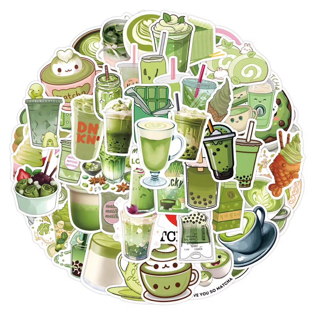 100 sticker đồ uống matcha không trùng mẫu dành cho tính đồ thích matcha để trang trí đồ dùng.