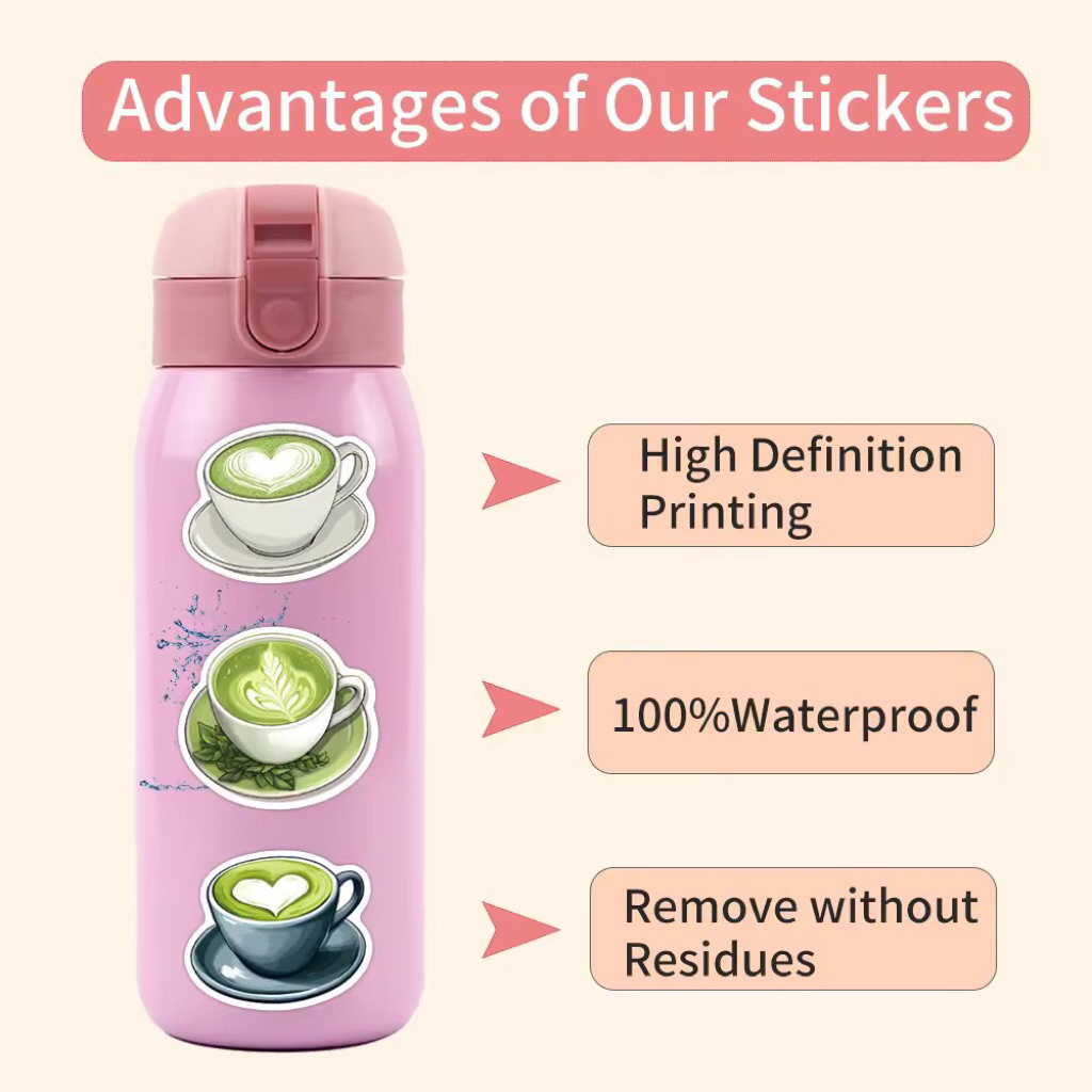 100 sticker đồ uống matcha không trùng mẫu dành cho tính đồ thích matcha để trang trí đồ dùng.