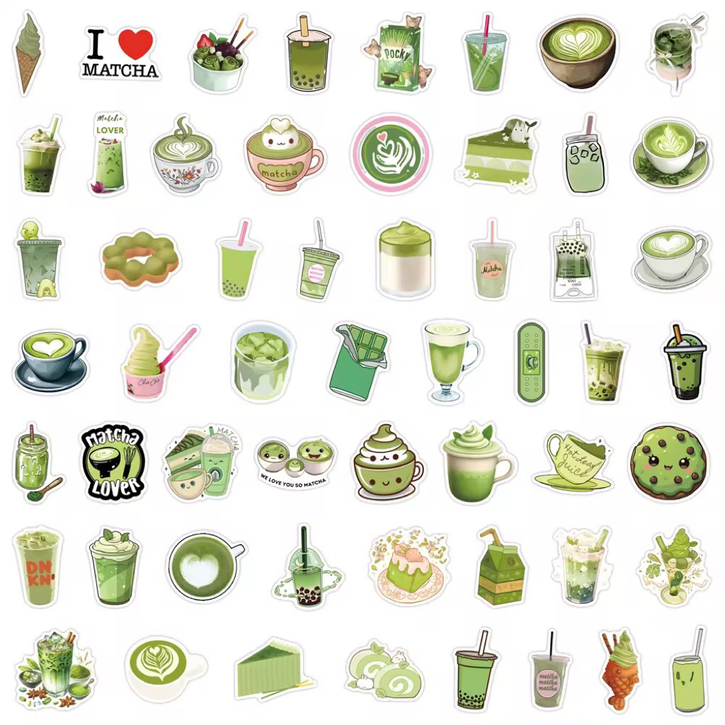 100 sticker đồ uống matcha không trùng mẫu dành cho tính đồ thích matcha để trang trí đồ dùng.