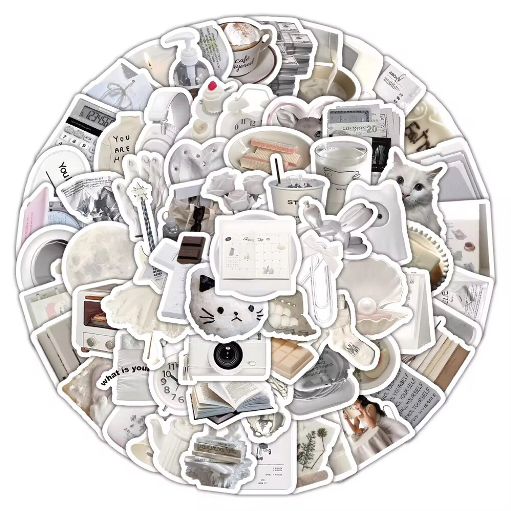 100 Hình Dán Sticker Graffiti Màu trắng Cute Chống Thấm Nước Dễ Bóc Tách Trang Trí Mũ Bảo Hiểm, Điện Thoại, Laptop, Sổ
