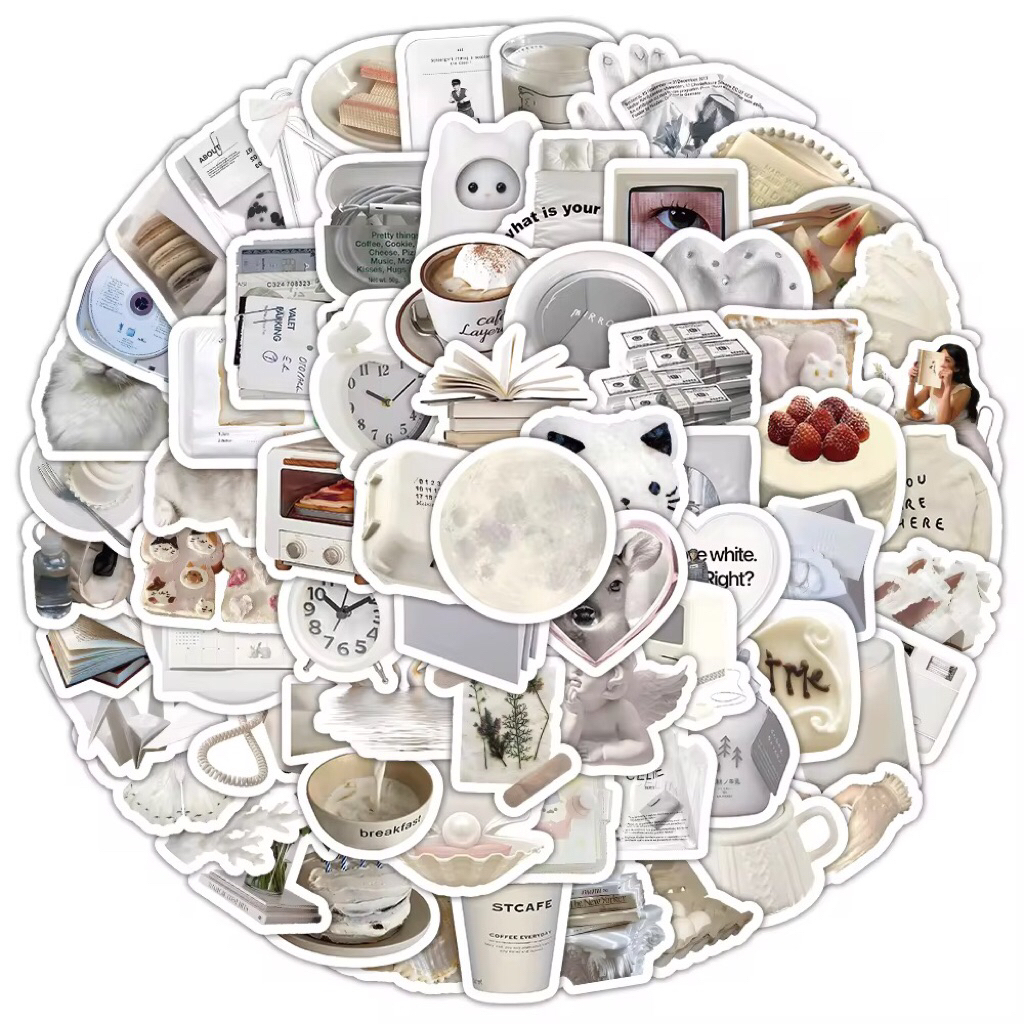 100 Hình Dán Sticker Graffiti Màu trắng Cute Chống Thấm Nước Dễ Bóc Tách Trang Trí Mũ Bảo Hiểm, Điện Thoại, Laptop, Sổ
