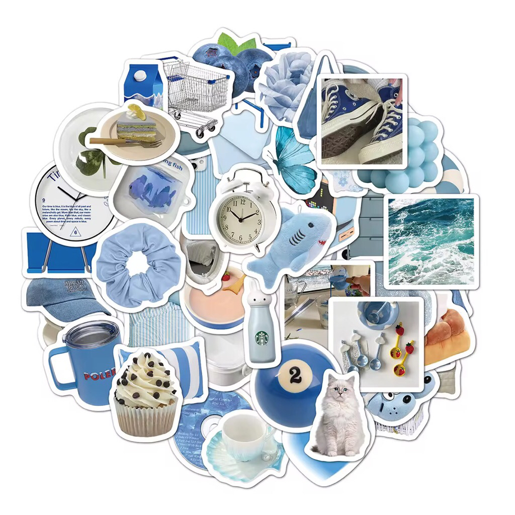 100 sticker tổng hợp vật dụng màu xanh dương trang trí mũ bảo hiểm điện thoại vật dụng cá nhân vali dulịchchống nước tốt