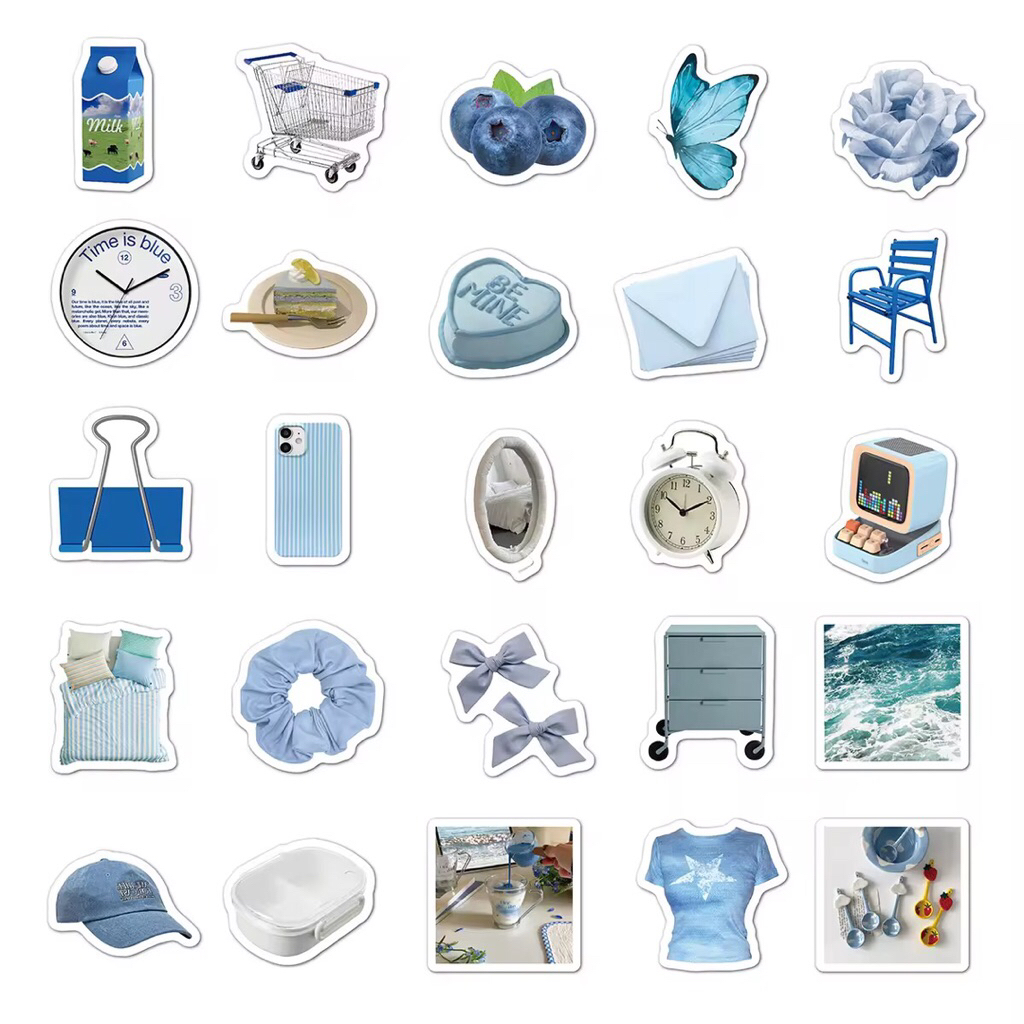 100 sticker tổng hợp vật dụng màu xanh dương trang trí mũ bảo hiểm điện thoại vật dụng cá nhân vali dulịchchống nước tốt