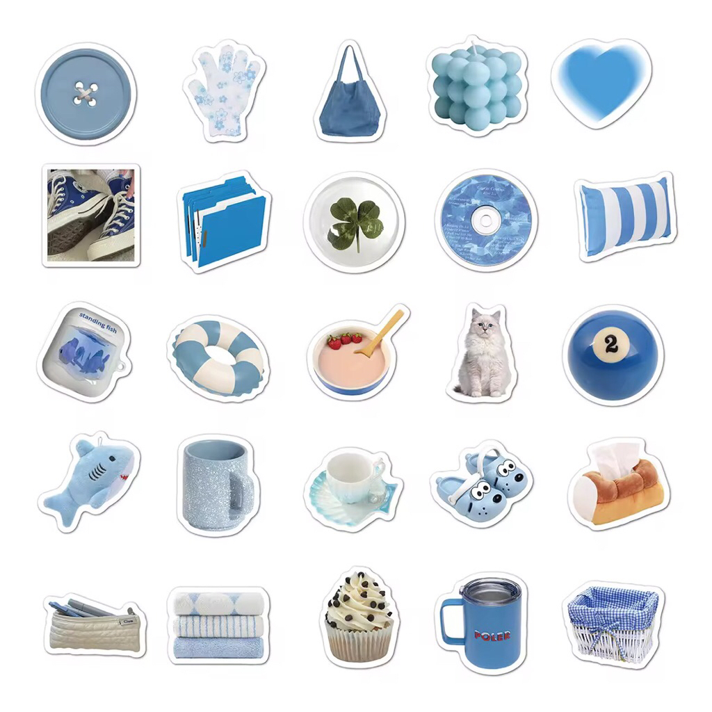 100 sticker tổng hợp vật dụng màu xanh dương trang trí mũ bảo hiểm điện thoại vật dụng cá nhân vali dulịchchống nước tốt