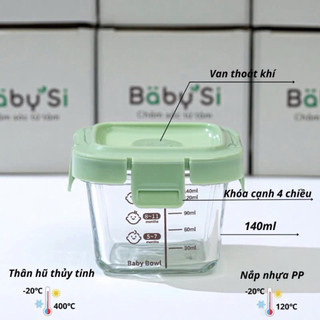 Hộp trữ đông ăn dặm thủy tinh Misan có vạch chia, đựng đồ ăn dặm cho bé size 110ml và 140ml babyhome