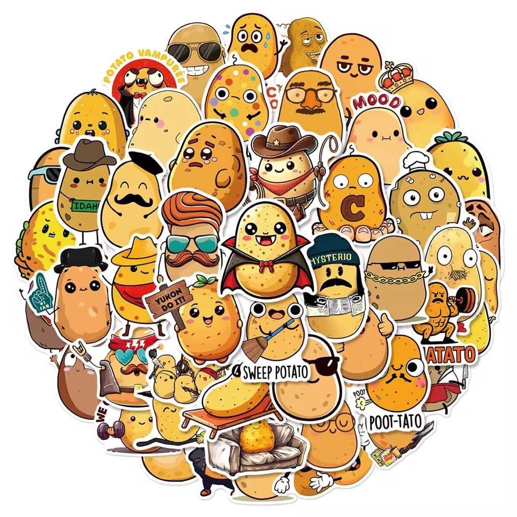 100 sticker khoai tây phiên bản vui nhộn trang trí mũ bảo hiểm điện thoại ốpl ưng chống nước tốt.