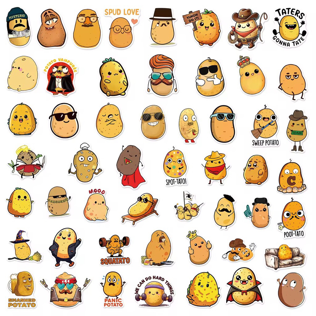 100 sticker khoai tây phiên bản vui nhộn trang trí mũ bảo hiểm điện thoại ốpl ưng chống nước tốt.