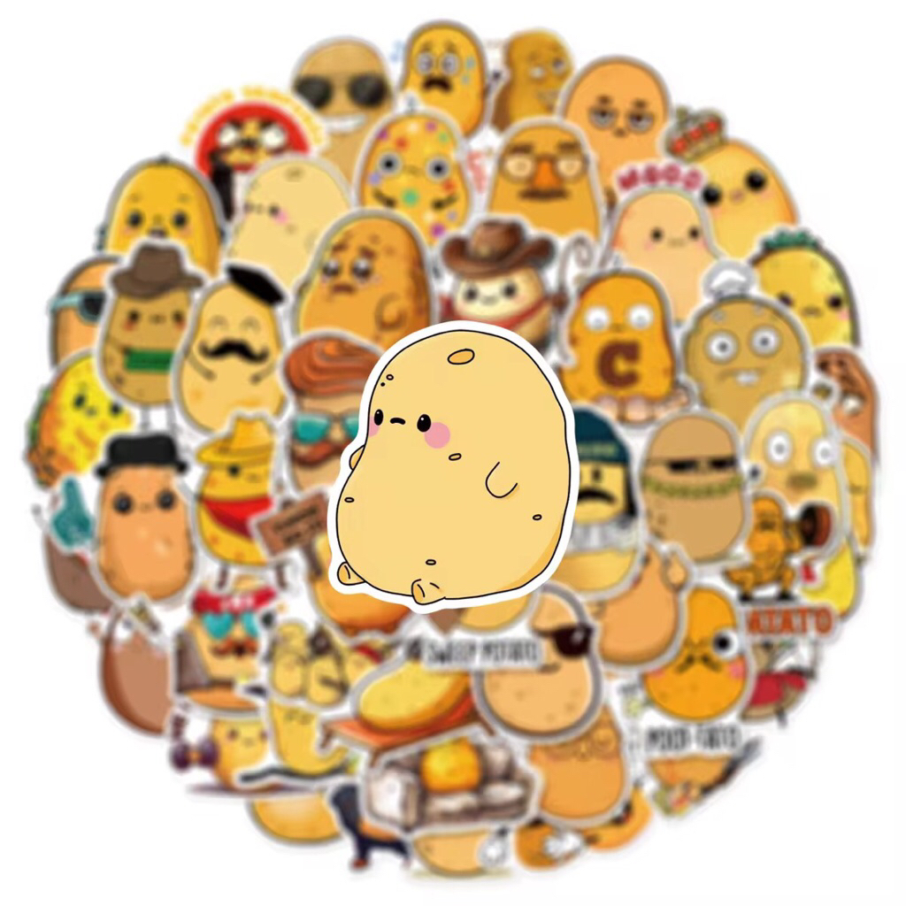 100 sticker khoai tây phiên bản vui nhộn trang trí mũ bảo hiểm điện thoại ốpl ưng chống nước tốt.