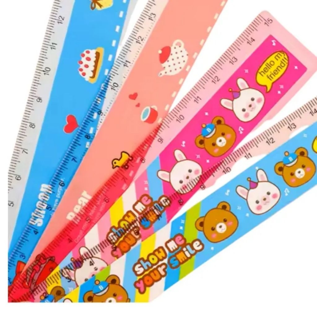 Combo 5 cây thước nhựa, gỗ 12/15/18/20cm nhiều hình