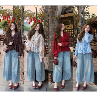 Áo Tơ Bèo Cổ Tròn Tay Dài Tua Rua Cao Cấp Phối Đồ Changli