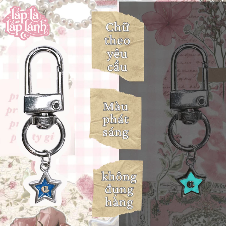 Móc khóa phát sáng STAR mini tên chữ theo yêu cầu móc ví độc lạ đôi với ny nhóm bạn-quà tặng cute lạ