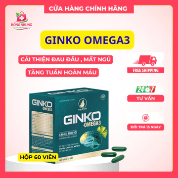 Viên Uống Bổ Não GINKO OMEGA 3 Giảm Đau Đầu, Hoa Mắt, Chóng Mặt, Mất Ngủ, Rối Loạn Tiền Đình Gia Phát Pharma 60 Viên/Hộp